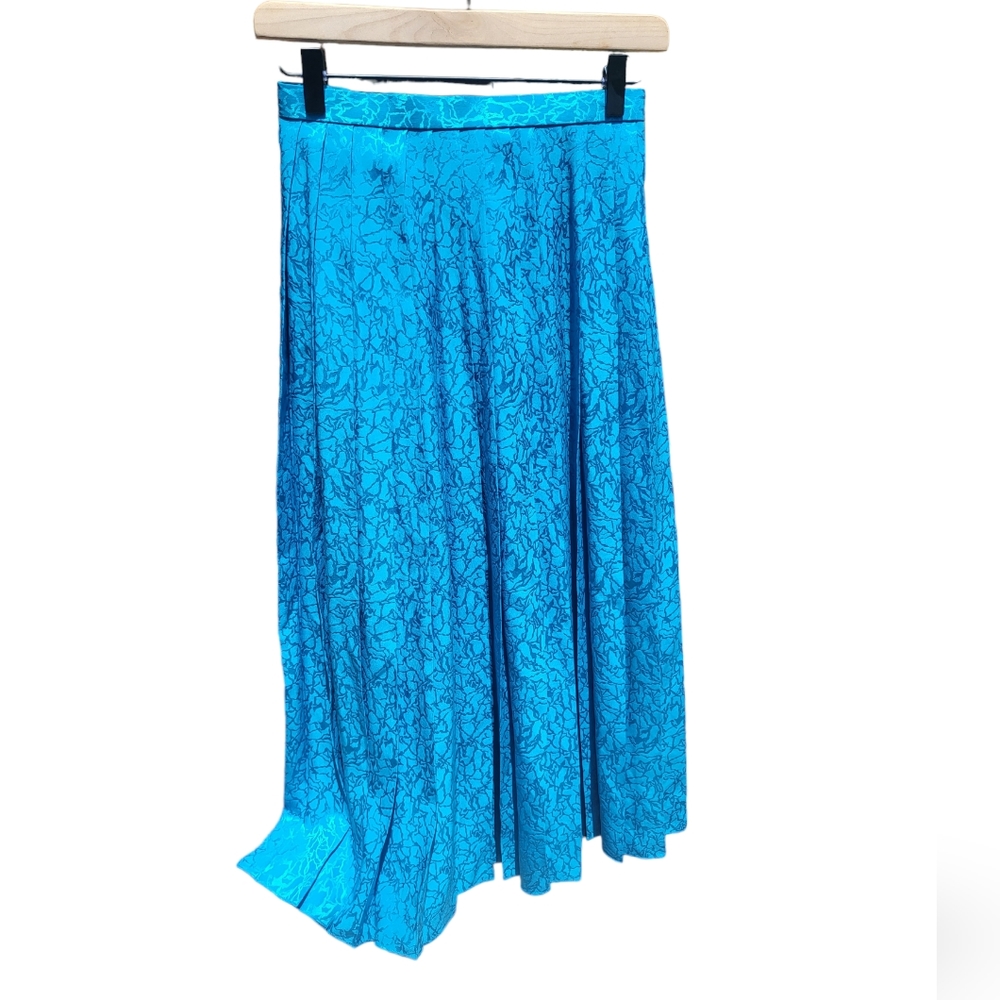 Vintage 100% Silk Electric Blue Pleated Skirt